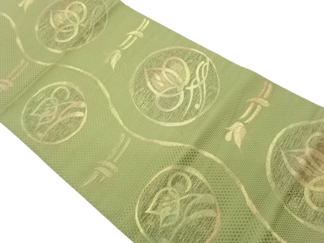 JAPANESE NAGOYA OBI / CHIKUZEN HAKATA / WOVEN ABSTRACT LEAVES
